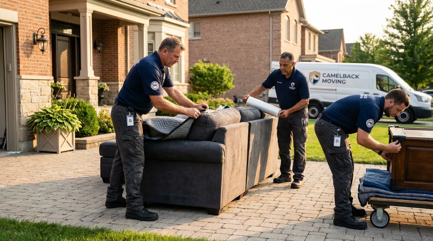 Large estate moving crew wrapping furniture in Ridgefield, WA