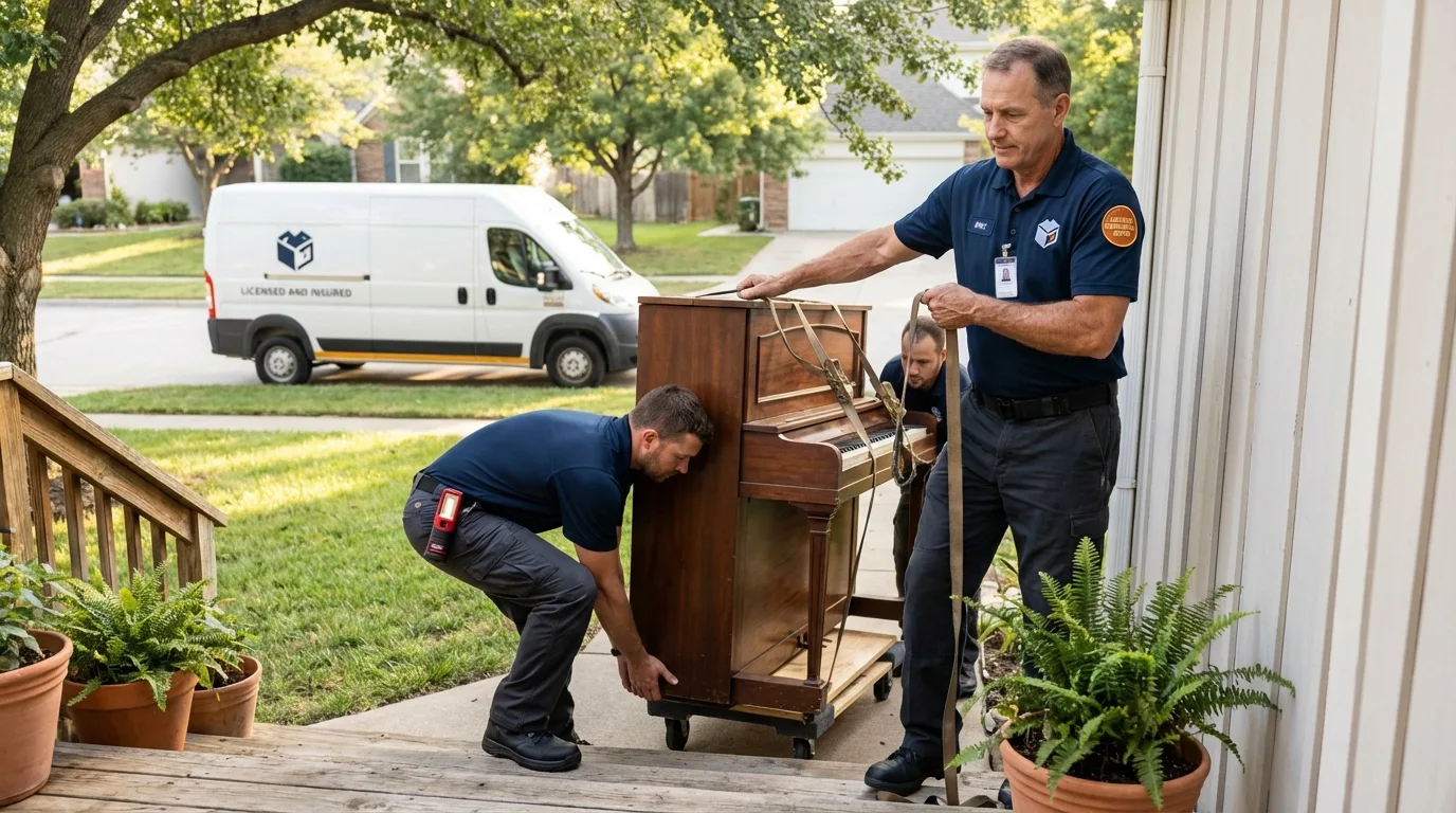 Licensed piano movers securing grand piano in Ridgefield, WA