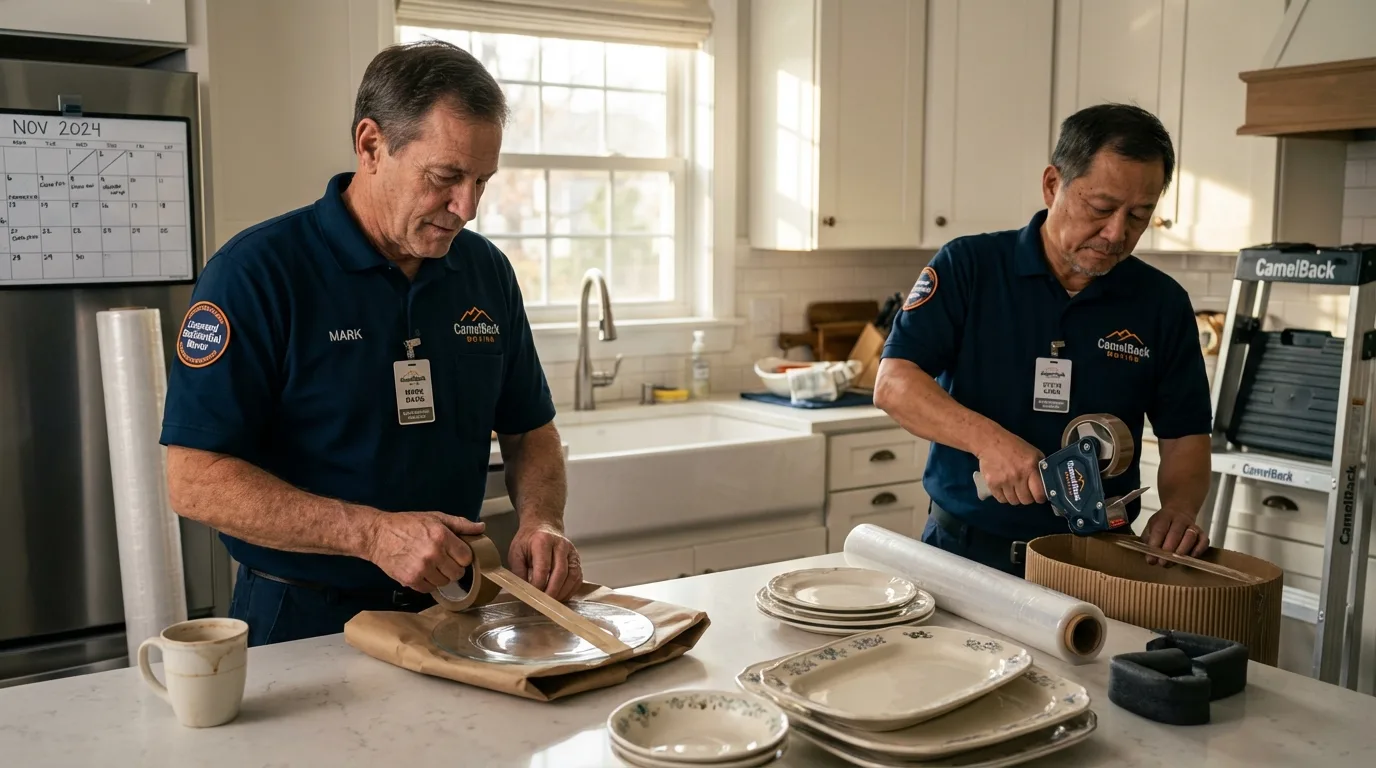 Professional crew packing kitchen dishware in Ridgefield, WA